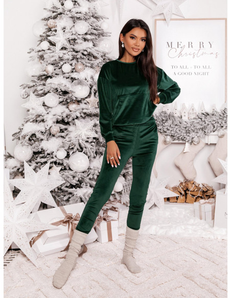 Welurowy dres bluza+spodnie - MAVELLO -  butelkowa zieleń