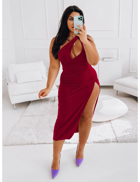 Elegancka midi sukienka PLUS SIZE na jedno ramie ATHENA - czerwona