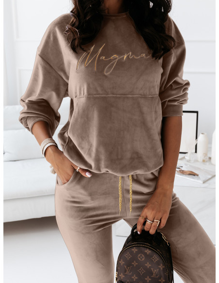 Welurowy dres spodnie + bluza BELLUS - ciemny beż