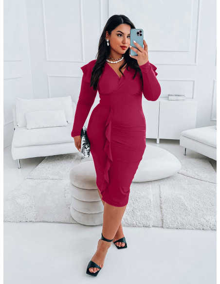 Elegancka sukienka midi z falbankami PLUS SIZE - SELAVI - fuksja