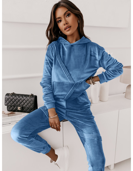 Welurowy komplet dresowy bluza + spodnie TUTE - niebieski