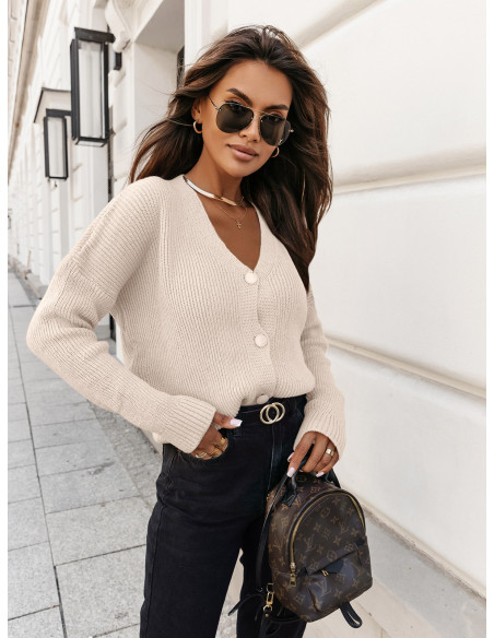 Sweter kardigan zapinany na guziki CELINE - jasny beż