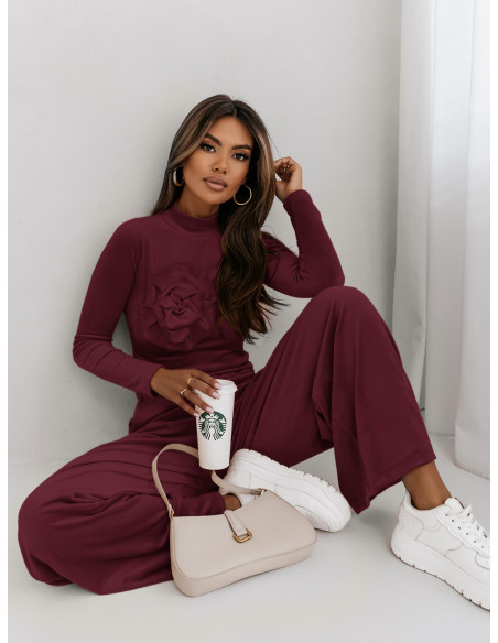 Welurowy dres spodnie + bluza ROSE - bordowy