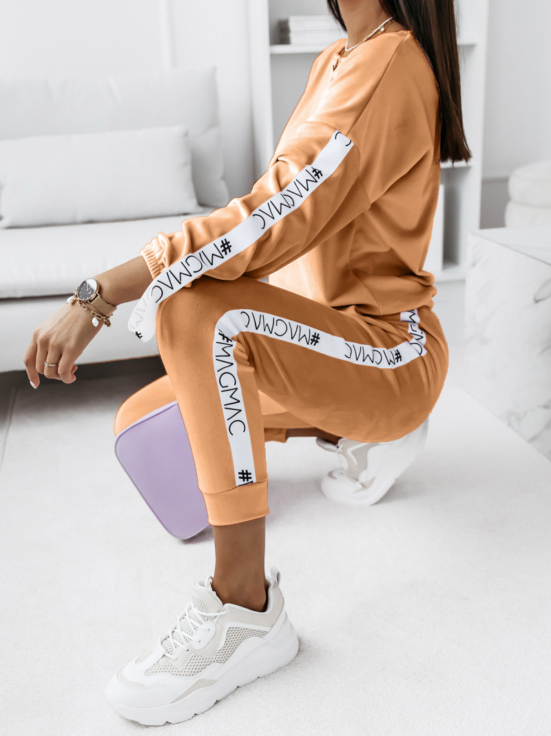 Welurowy komplet bluza+spodnie WALIA- beżowy