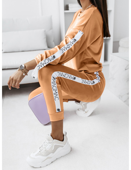 Welurowy komplet bluza+spodnie WALIA- beżowy