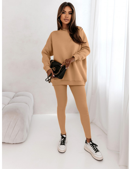 Komplet bluza dresowa legginsy prążkowane CLAUDE - beżowy