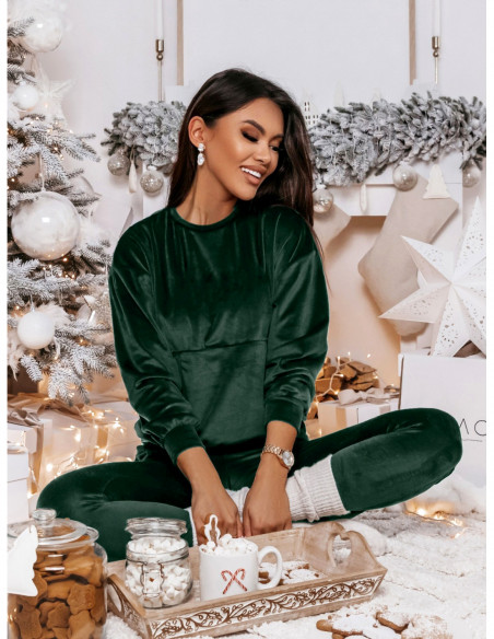 Welurowy dres bluza+spodnie - MAVELLO -  butelkowa zieleń