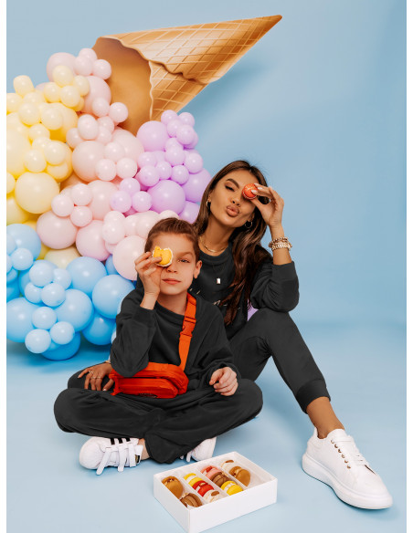 Welurowy komplet dresowy mama dziecko NEMO - czarny