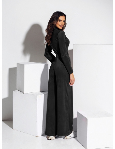 Welurowy dres z szerokimi spodniami z kantem + bluza CHIARA - czarny