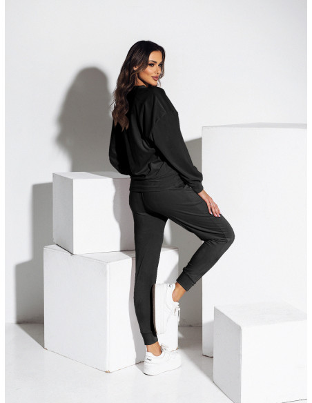 Welurowy dres bluza+spodnie - MAVELLO -  czarny