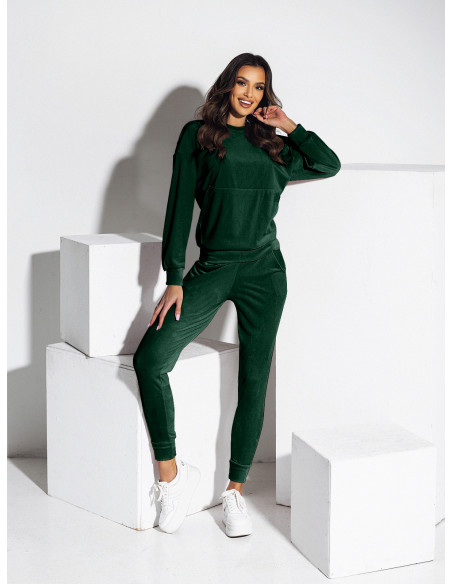 Welurowy dres bluza+spodnie - MAVELLO -  butelkowa zieleń