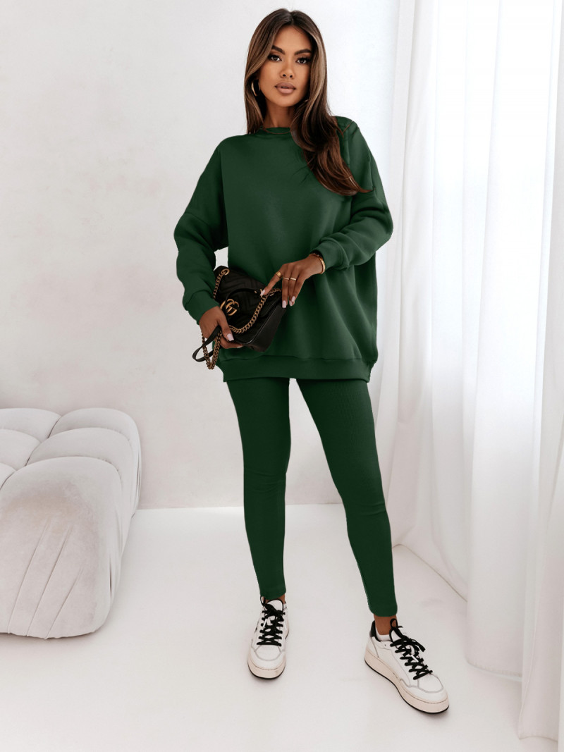 Komplet dresowy bluza i legginsy prążkowane LIVI - butelkowa zieleń