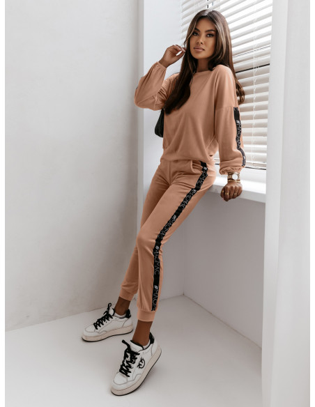 Welurowy komplet bluza+spodnie MAIA - beżowy