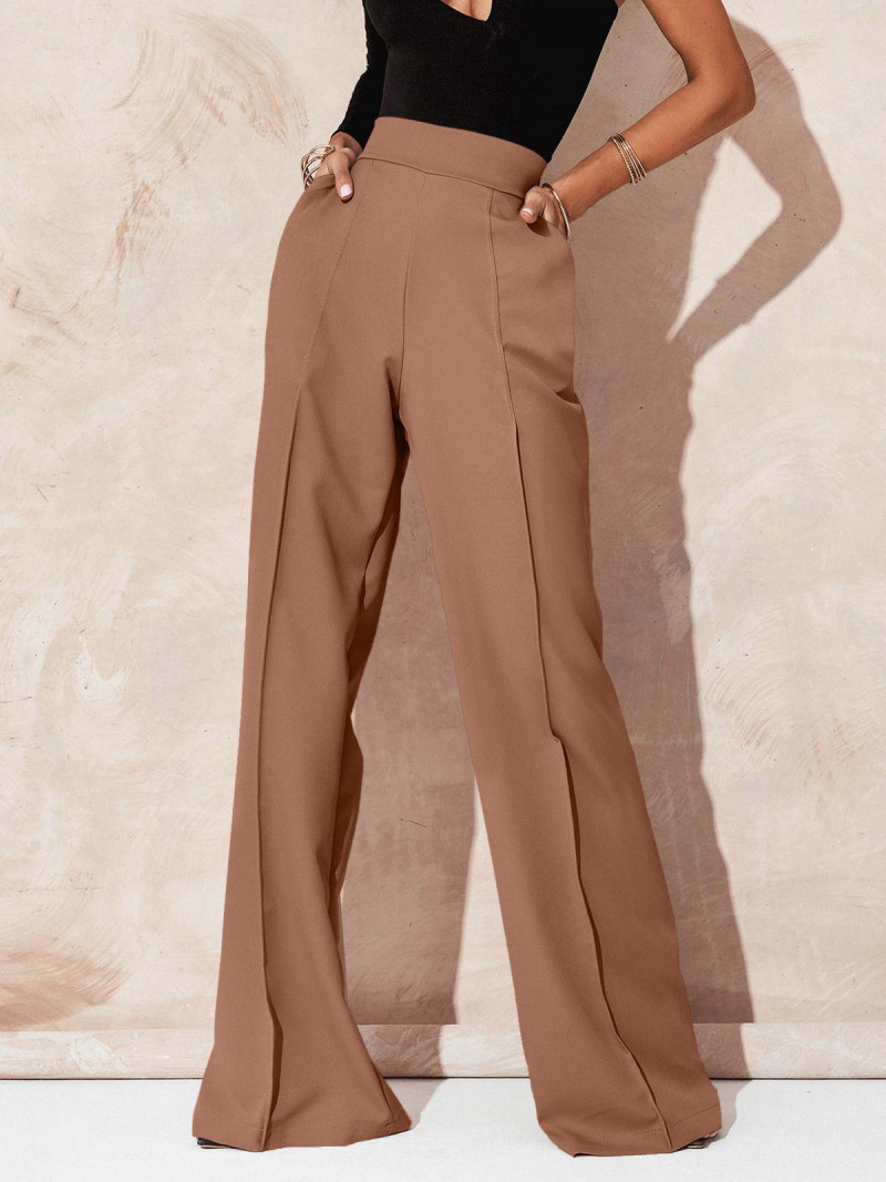 Eleganckie spodnie z szerokimi nogawkami ASALA - cappuccino