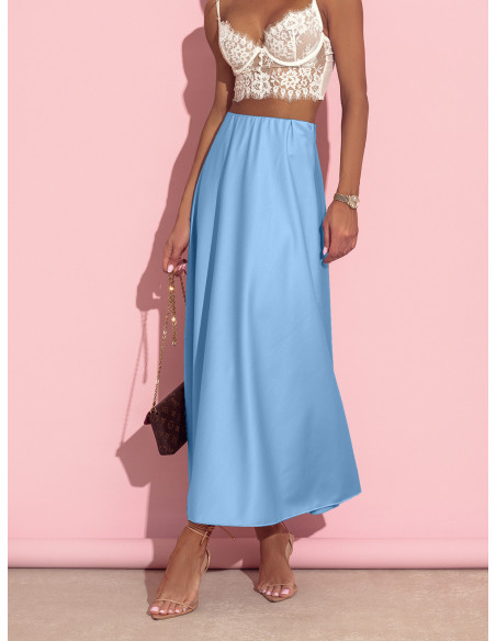 Elegancka satynowa spódnica maxi SATEEN - błękitna