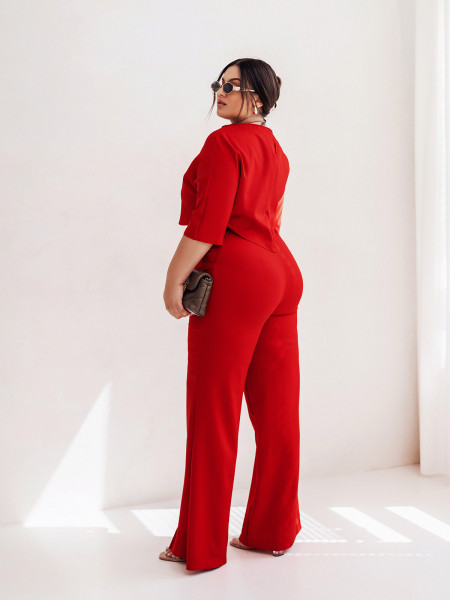 Elegancki komplet PLUS SIZE ze spodniami JASIRA - czerwony 2