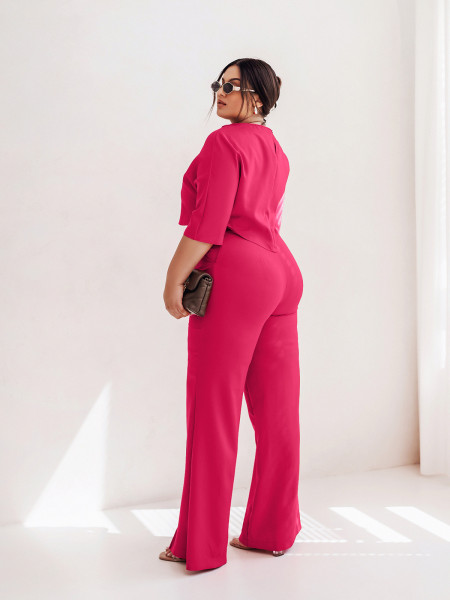Elegancki komplet PLUS SIZE ze spodniami JASIRA - fuksjowy 2