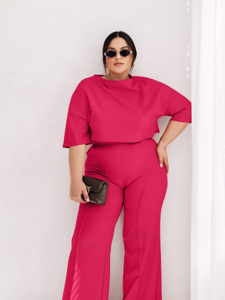 Elegancki komplet PLUS SIZE ze spodniami JASIRA - fuksjowy
