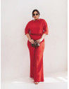 Elegancki komplet PLUS SIZE ze spodniami JASIRA - czerwony
