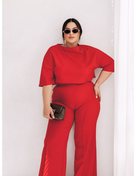 Elegancki komplet PLUS SIZE ze spodniami JASIRA - czerwony