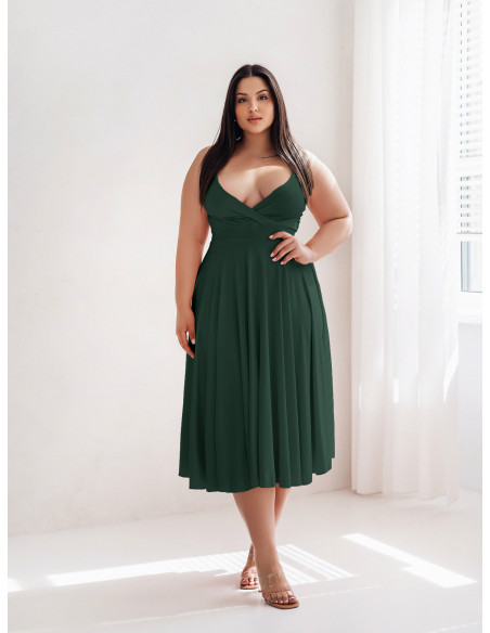 Sukienka midi PLUS SIZE na ramiączkach AGNES - butelkowa zieleń