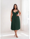 Sukienka midi PLUS SIZE na ramiączkach AGNES - butelkowa zieleń