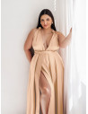 Sukienka PLUS SIZE maxi wiązana na wiele sposobów IMPERIA - beżowa
