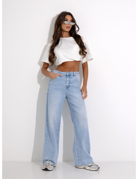 Jeansowe spodnie wide leg z cyrkoniami FADO - niebieskie