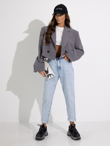 Jeansowe spodnie mom fit z paskiem PRIM - niebieskie 2