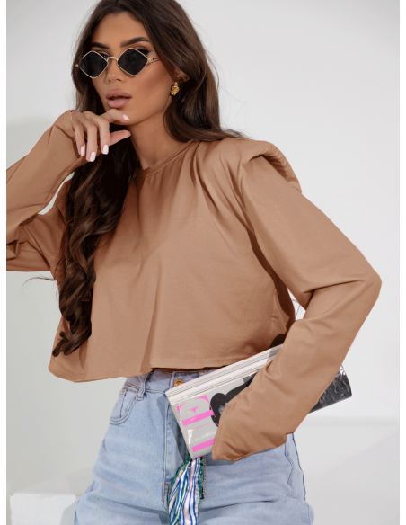 Pudełkowa bluzka top z poduszkami AMY - cappuccino mocca