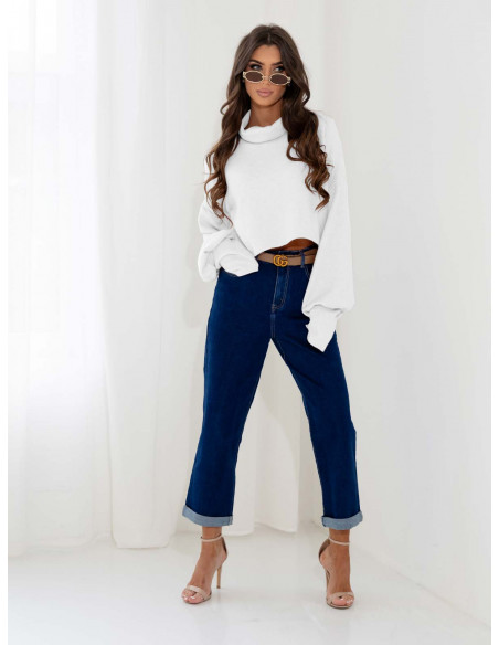 Dzianinowy sweter z golfem oversize NUALA - biały