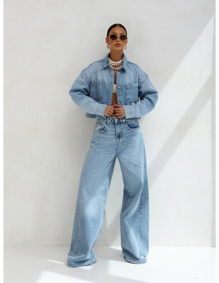 Szerokie spodnie jeans z przetarciami MAKIS - niebieskie