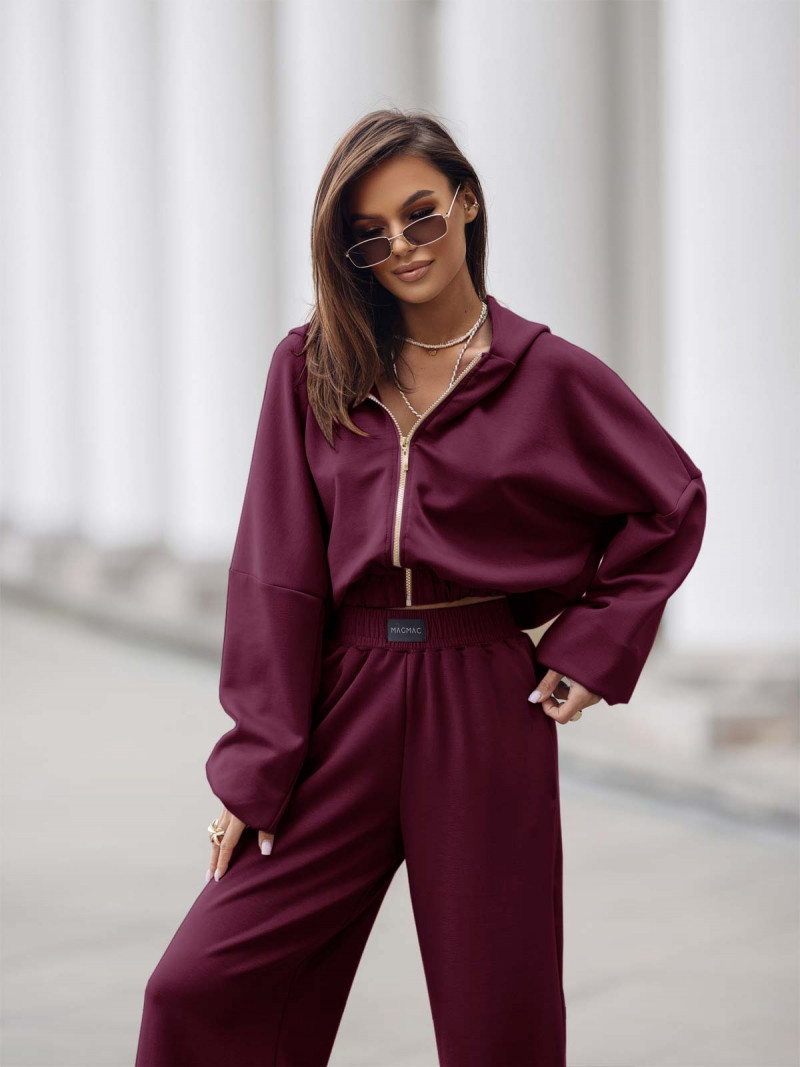 Stylowy komplet dresowy z tencelu MIKKA - bordowy