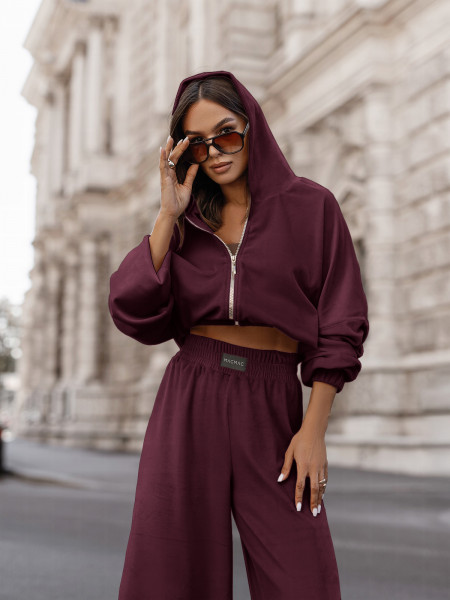 Welurowy dres bluza i szerokie spodnie MAXIM - bordowy 2