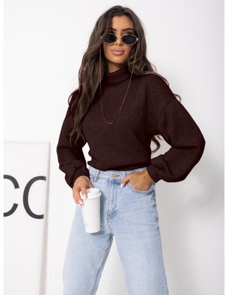 Dzianinowy sweter z golfem ZENARA - czekoladowy