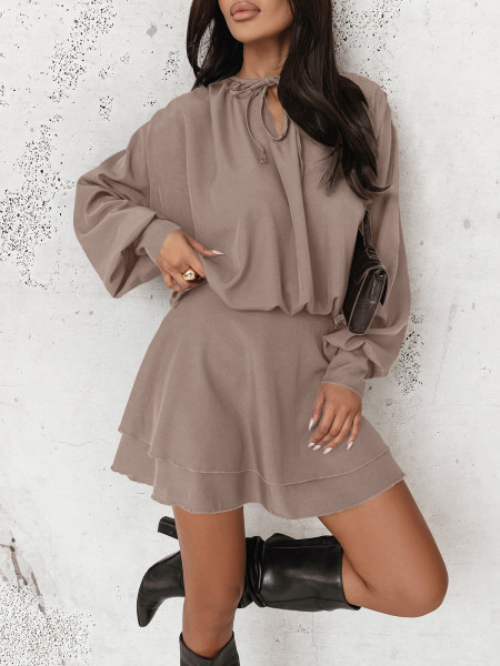 Rozkloszowana sukienka mini CLEO - mocha mousse