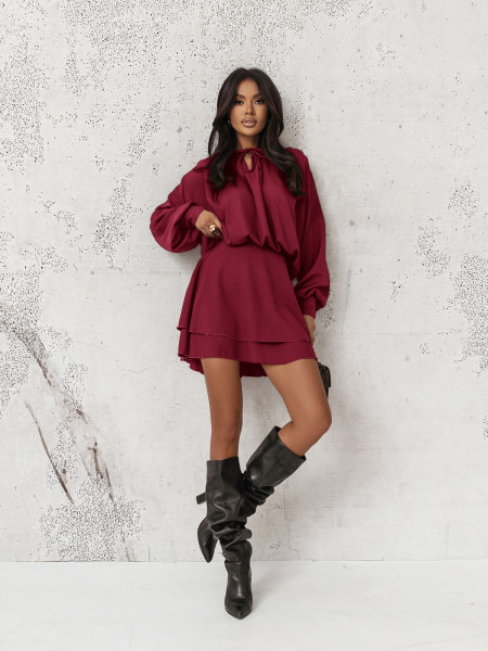 Rozkloszowana sukienka mini CLEO - bordowa