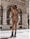 Masełkowa sukienka mini z marszczeniem ZAMIA - mocha mousse