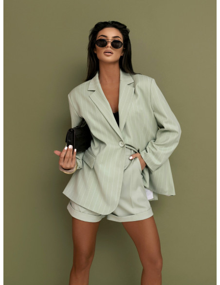 Elegancka marynarka oversize w paski CASJA - pistacjowa