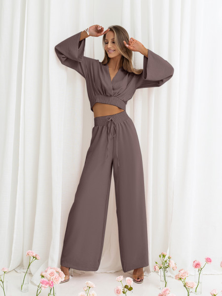 Komplet crop top z szerokimi spodniami SERRINA - fango