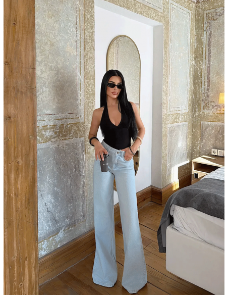 Spodnie jeans z szerokimi nogawkami ALVENA - jasny jeans