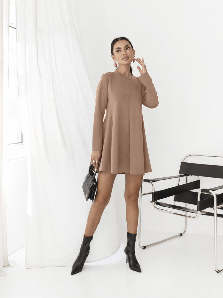 Trapezowa sukienka mini z wiskozą POLY - mocha mousse 2