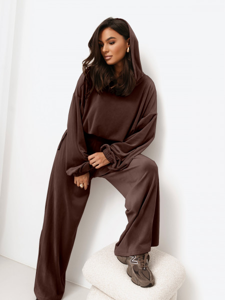 Welurowy dres bluza i szerokie spodnie TREVIS - czekoladowy 2
