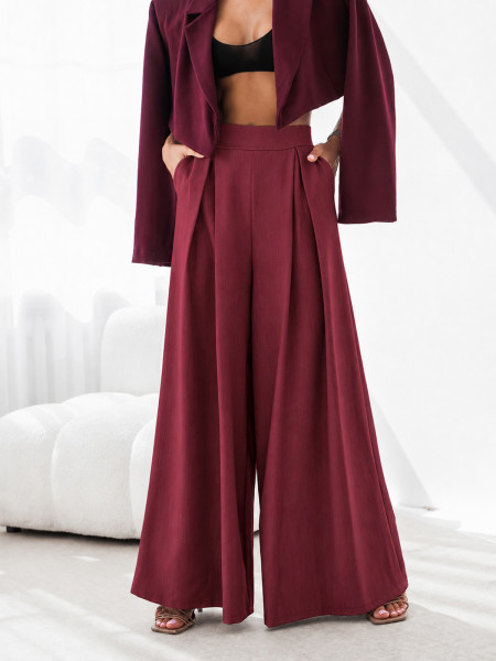 Eleganckie szerokie spodnie KATALEJA - bordowe 2