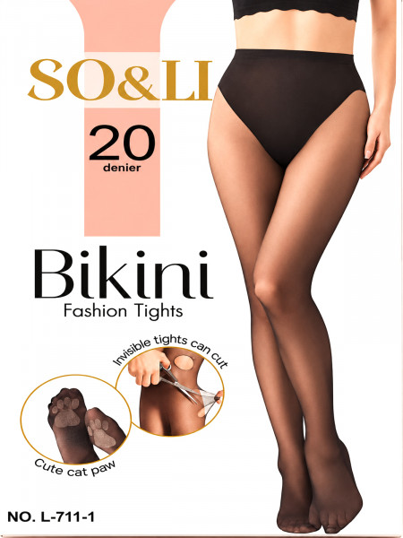 Rajstopy gładkie 20DEN bikini - czarne 2