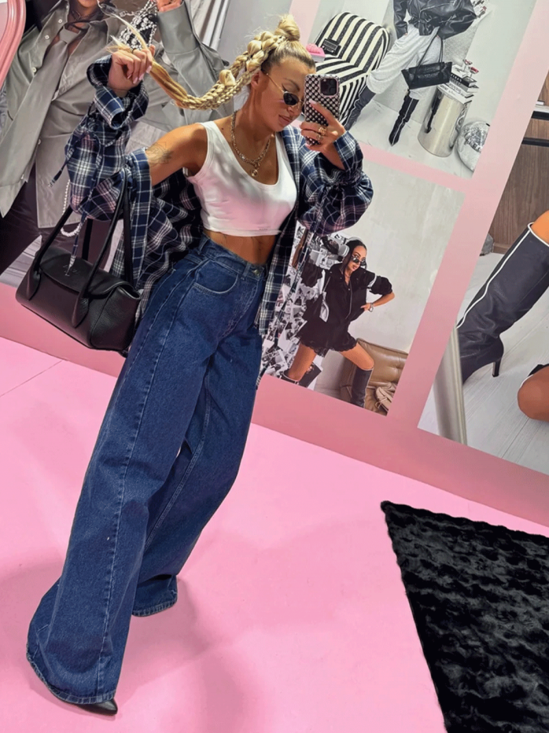 Spodnie jeansowe rozszerzane JOLIE - ciemny jeans